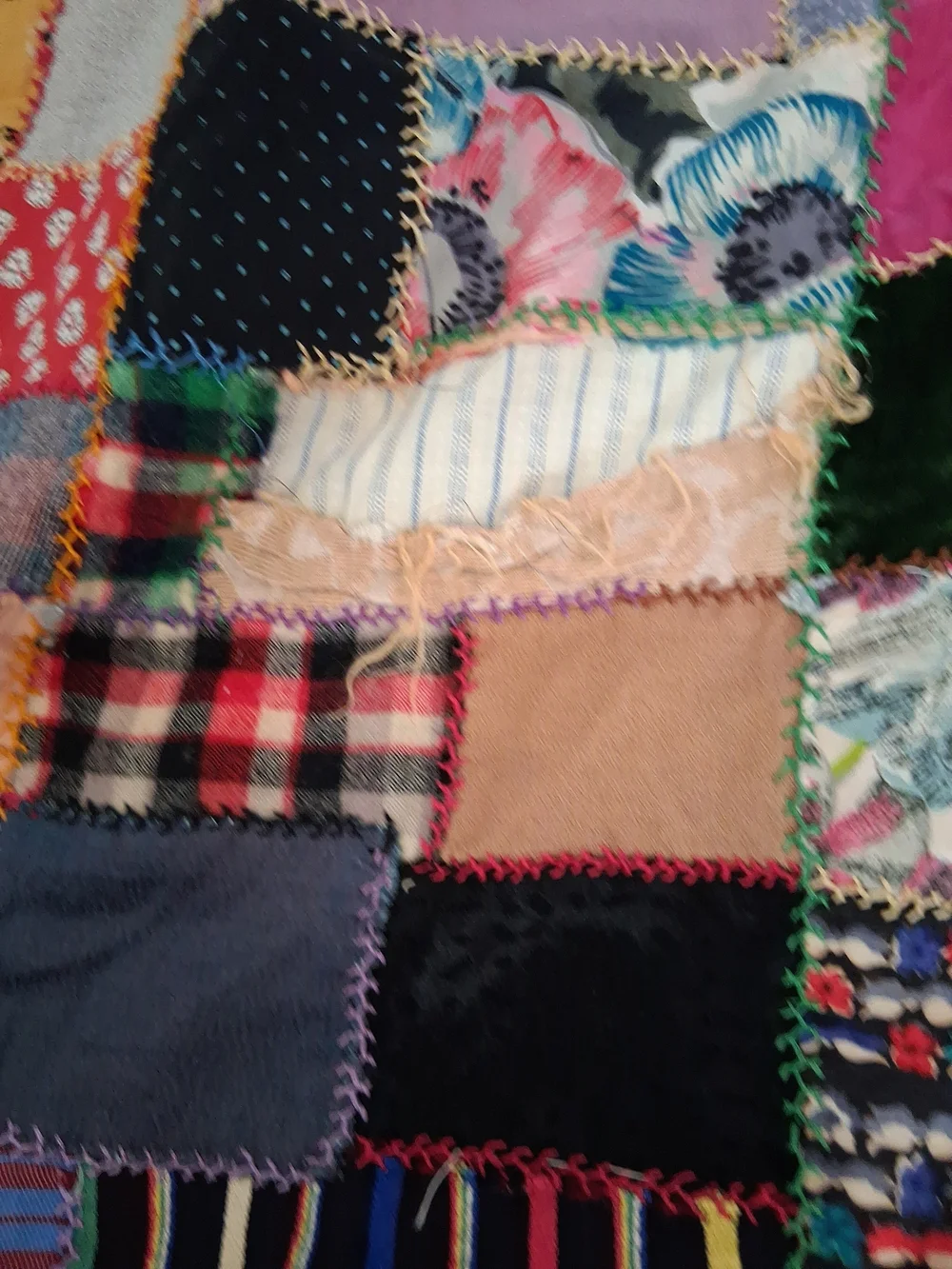 2 Vintage Lap Quilts/ Throws Crazy Quilt + Hand Stitched Piece
